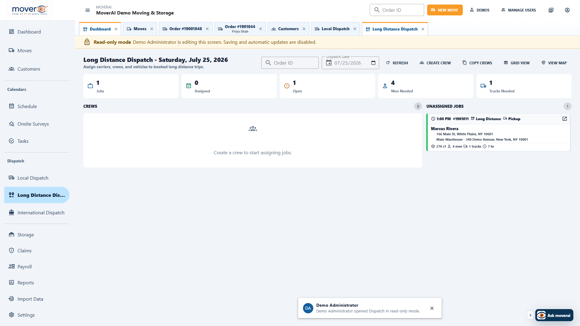 Software for Long-Distance Moving Companies shown in the Moverai product
