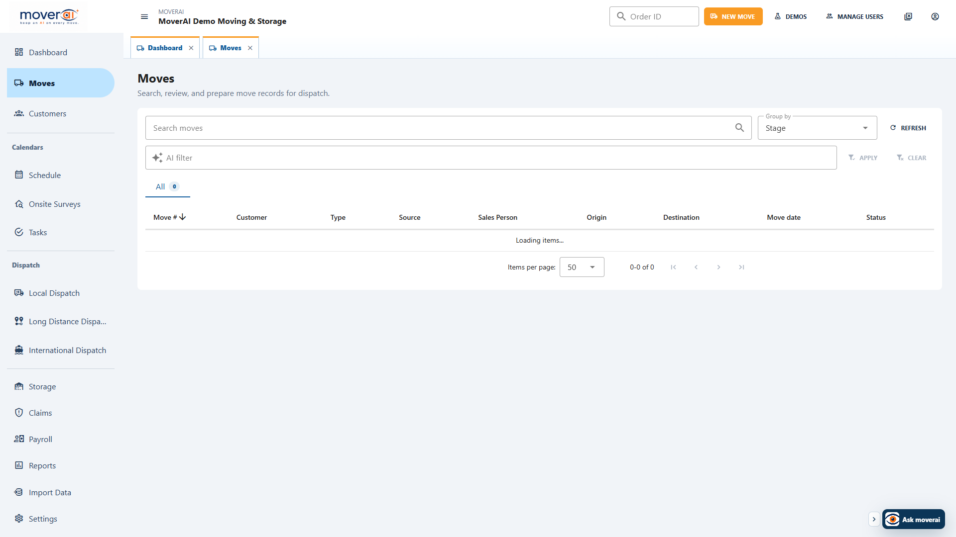 Software for Residential Moving Companies shown in the Moverai product