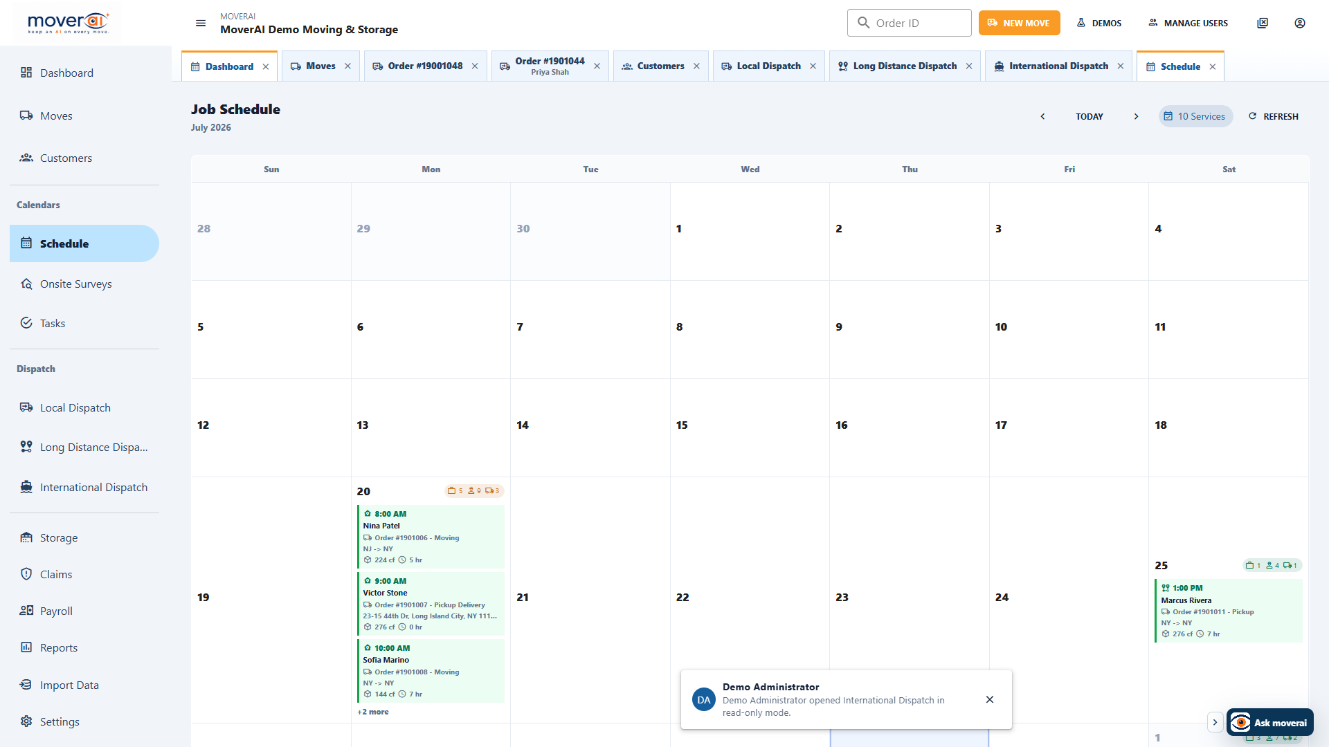 Software for Commercial Moving Companies shown in the Moverai product